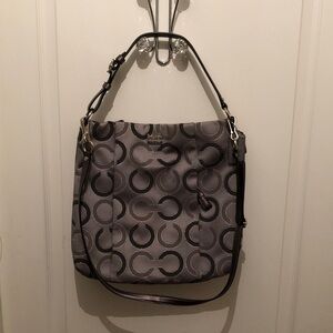 Coach Silver and Gray Patterned Shoulder Bag